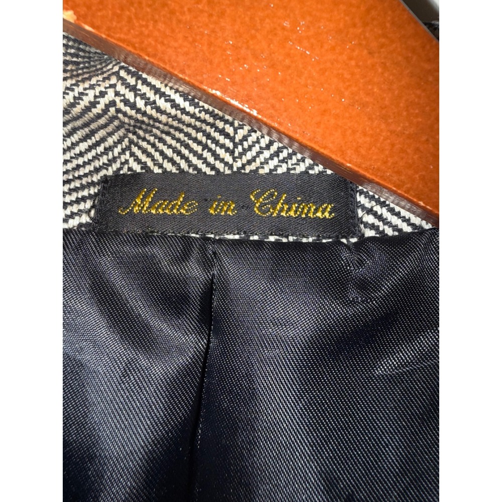 Circle S Western Herringbone Sport Coat Blazer Grey Black Suede Yoke Silk 48L - Picture 6 of 12